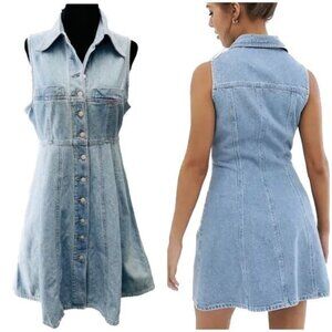 Vintage Squeeze Jeans Denim Shirt skater Dress A-line Sleeveless Small